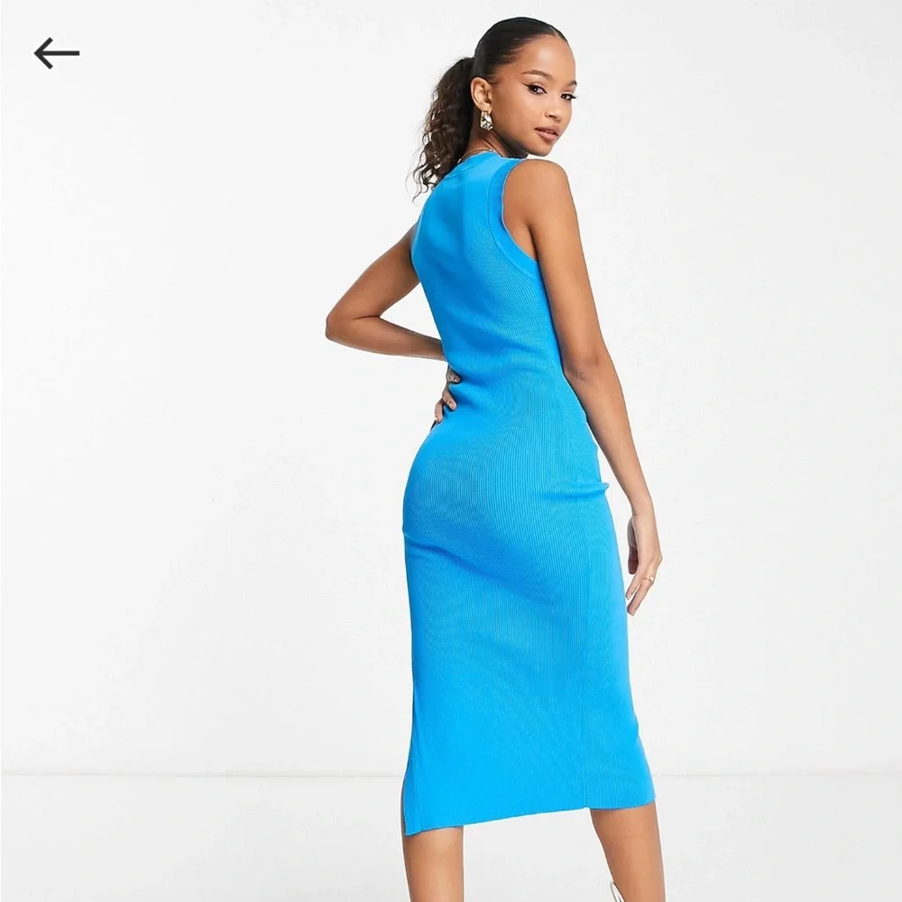 ASOS (Urban Revivo) Sleeveless Knit Midi Dress with Slit in Blue - Picture 2 of 6